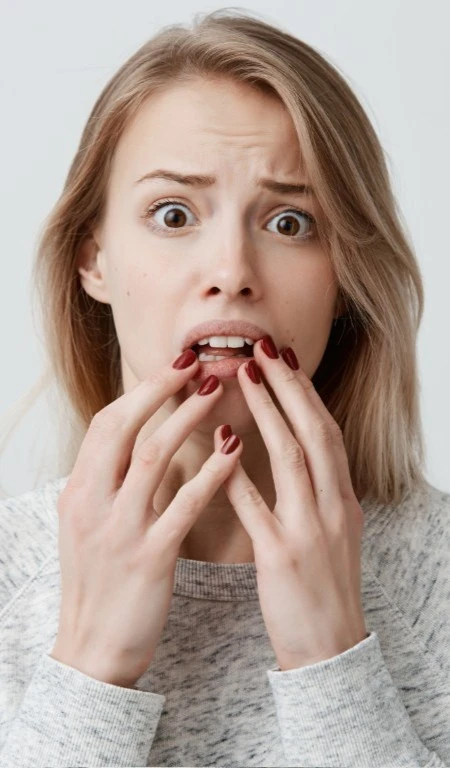 Woman Holding Lips With Dry Mouth Tongue
